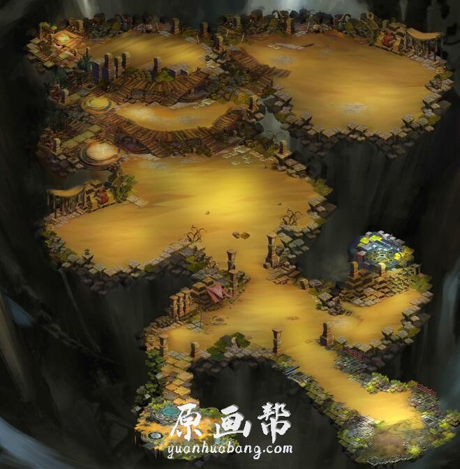 [游戏设定]游戏CG地图 网游西游降魔 手绘风格高清2.5D场景原画参考素材