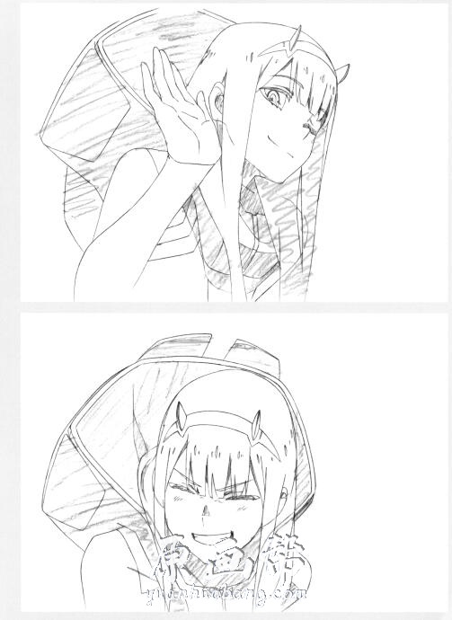 [黑白线稿] 原画动画手绘线稿 DARLING in the FRANXX Key 素材图集80p 分镜头设计