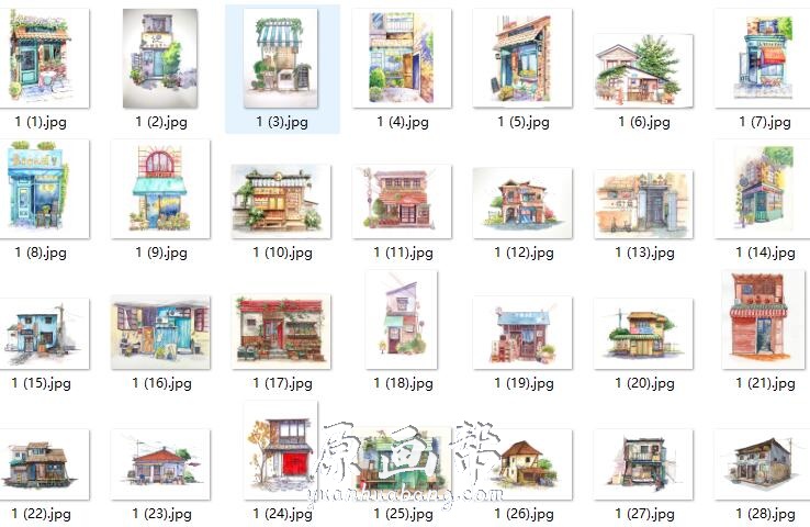 [CG插画] 日韩小清新手绘水彩插画 小屋 建筑场景 绘画素材230p