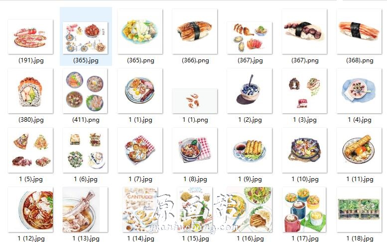 [传统绘画] 国外小清新水彩 彩铅 食物插画临摹素材图1515p  附带绘制过程