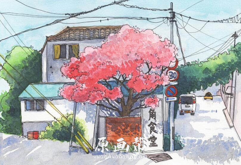 [CG插画] 日韩小清新手绘水彩插画 小屋 建筑场景 绘画素材230p