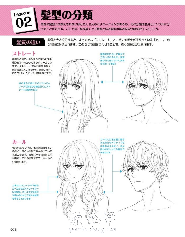 [游戏设定] 各种日系动漫头发 发型线稿绘画 参考素材165p_CG原画素材