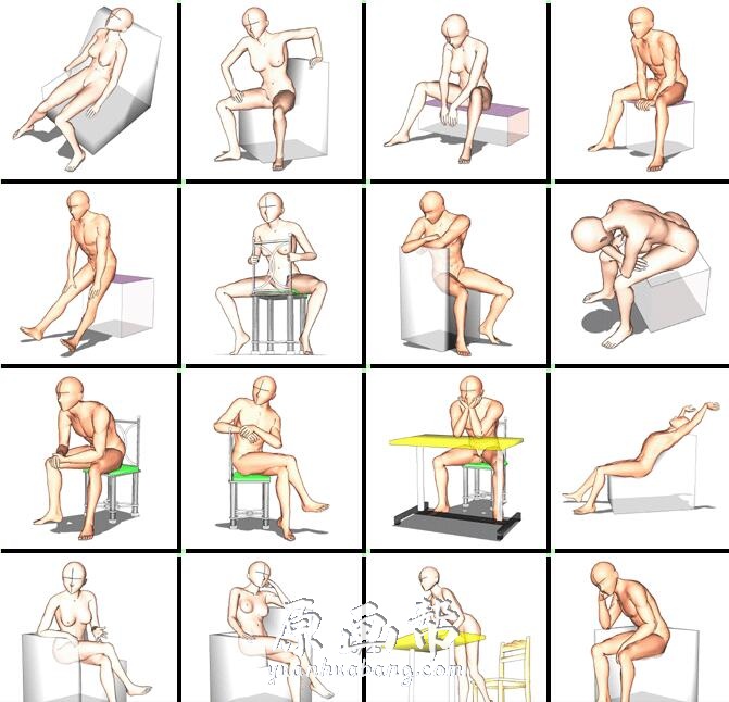 [传统线稿绘画] 1500多个人体姿态各种姿势设计参考_CG原画资源