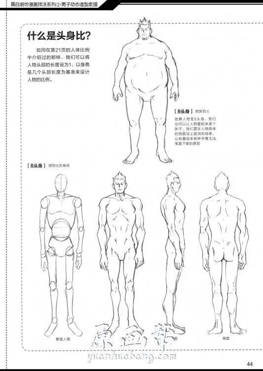 [传统绘画] 男子人体姿态动态造型线稿 动作参考美术素材517P_CG原画资源