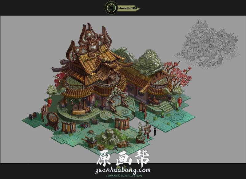 [游戏设定] 中国风元素场景美术设计 建筑细节拆解99P_CG原画资源