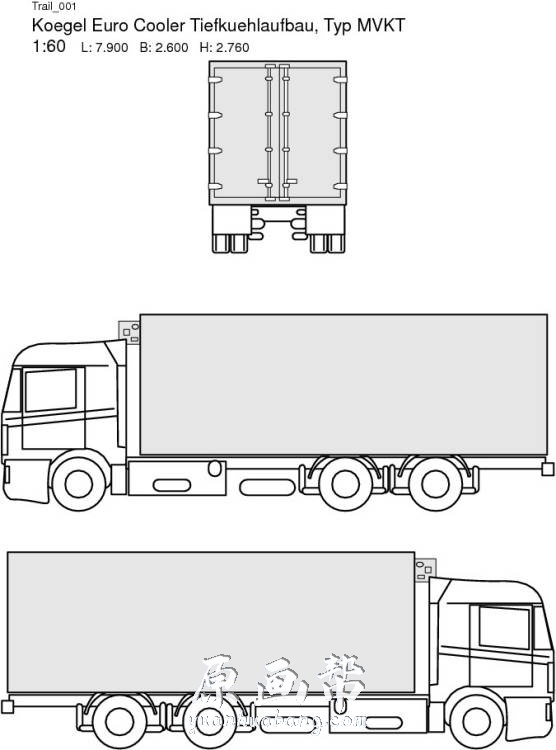 [黑白线稿] 卡车货柜车厢EPS矢量格式三视图线稿集_CG原画资源