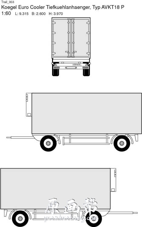[黑白线稿] 卡车货柜车厢EPS矢量格式三视图线稿集_CG原画资源