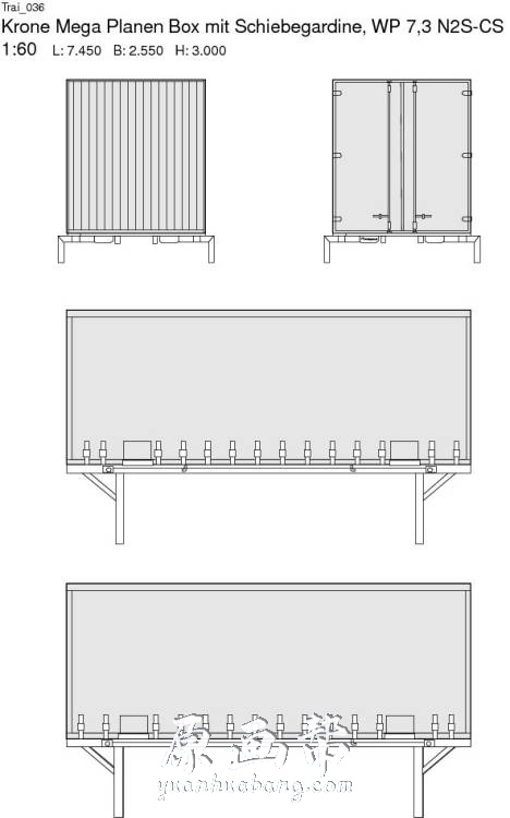 [黑白线稿] 卡车货柜车厢EPS矢量格式三视图线稿集_CG原画资源