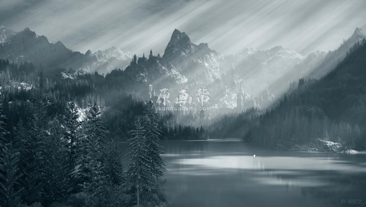 雪山松林V2版C4D OC渲染大场景教程 画质高清带素材34G