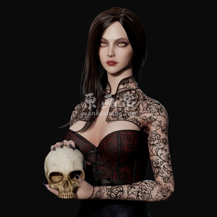 [3d设计] 暗黑系3D美女 玫瑰镂空的肩袖突出复古感 拉托维利亚 3D设计师 Ida Faber 87P 7209_